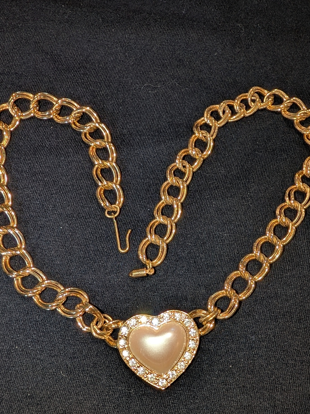 Rare Vintage Avon Gold-Tone Heart Pendant Necklace with Crystal Halo